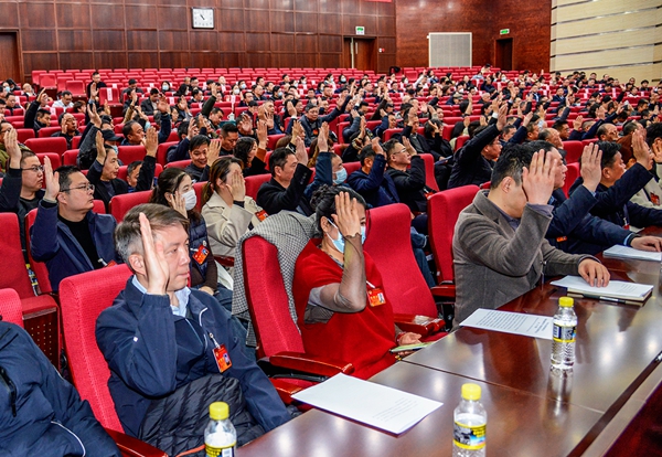 政協(xié)南通市通州區(qū)第十四屆委員會(huì)第四次會(huì)議通過(guò)大會(huì)決議。 卑多敏 程一翔 攝影報(bào)道.jpg